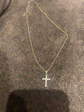 Gold Cross Pendant Necklace with Clear Stones - Women Jewelry
